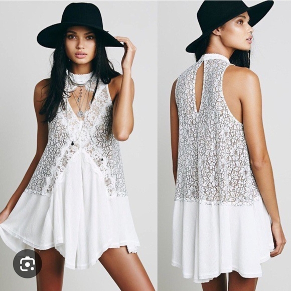 Free People Dresses & Skirts - Free People Black and White Lace Mini Dress